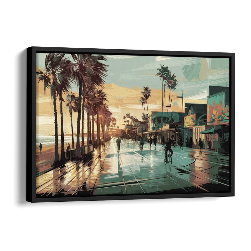 Los Angeles Venice Beach Boardwalk Side - Black Canvas Wall Art