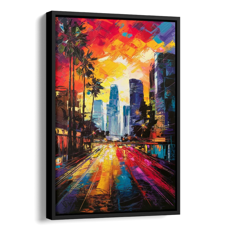 Los Angeles Vibrant Street Art Side - Black Canvas Wall Art