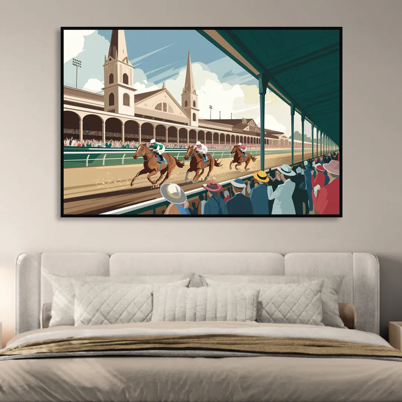 Louisville Churchill Downs Scene Sitting Room - Black Canvas Wall Art