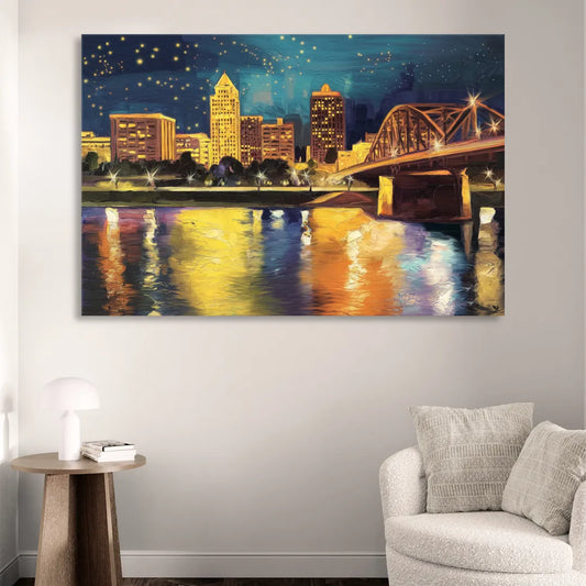 Louisville Cityscape Glow Living Room - Canvas Wall Art