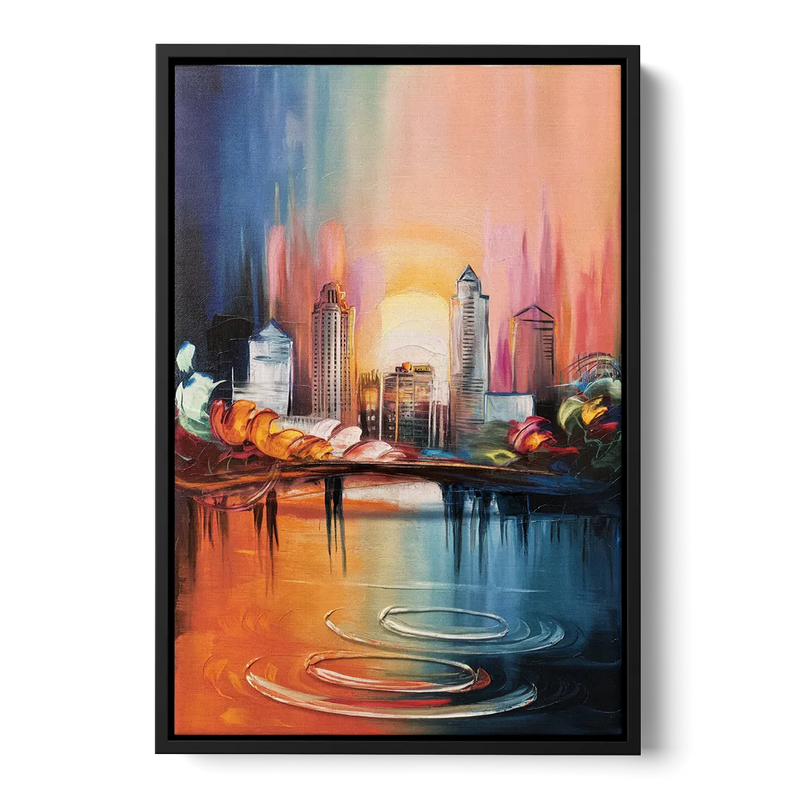 Louisville Skyline at Sunrise Front - Black Canvas Wall Art