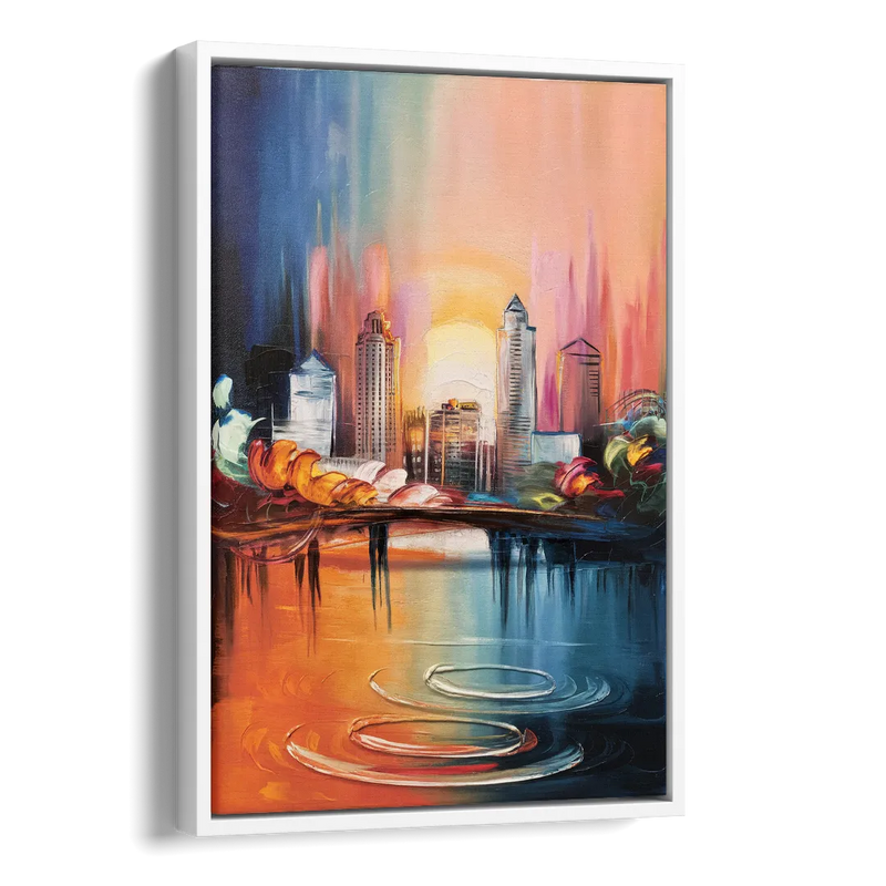 Louisville Skyline at Sunrise Side - White Canvas Wall Art