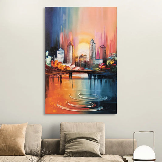 Louisville Skyline at Sunrise Living Room - Canvas Wall Art