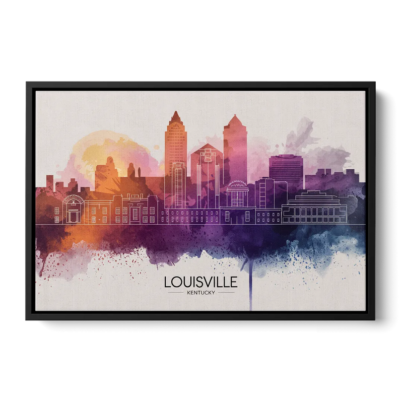 Louisville Sunset Over Skyline Front - Black Canvas Wall Art