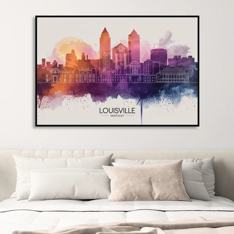 Louisville Sunset Over Skyline Living Room - Black Canvas Wall Art