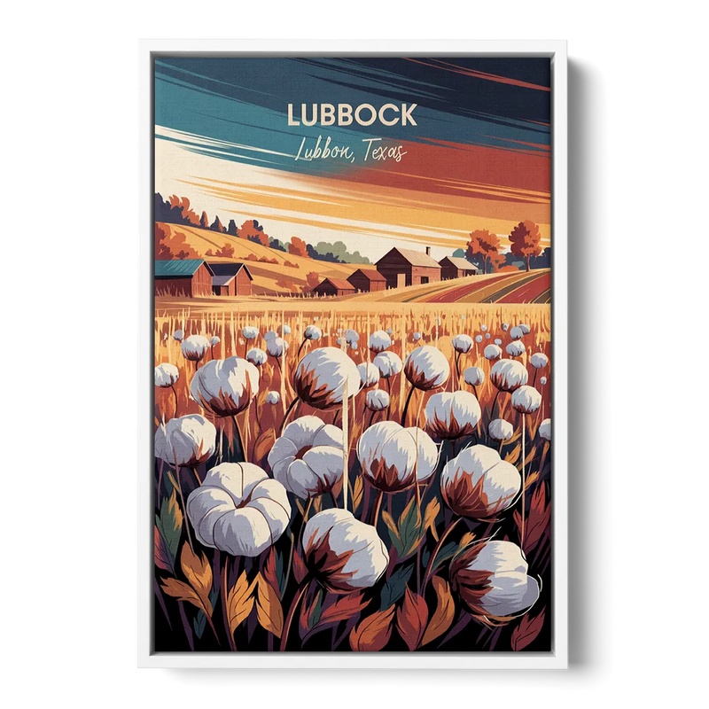 Lubbock Cotton Fields Front - White Canvas Wall Art