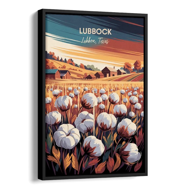 Lubbock Cotton Fields Side - Black Canvas Wall Art