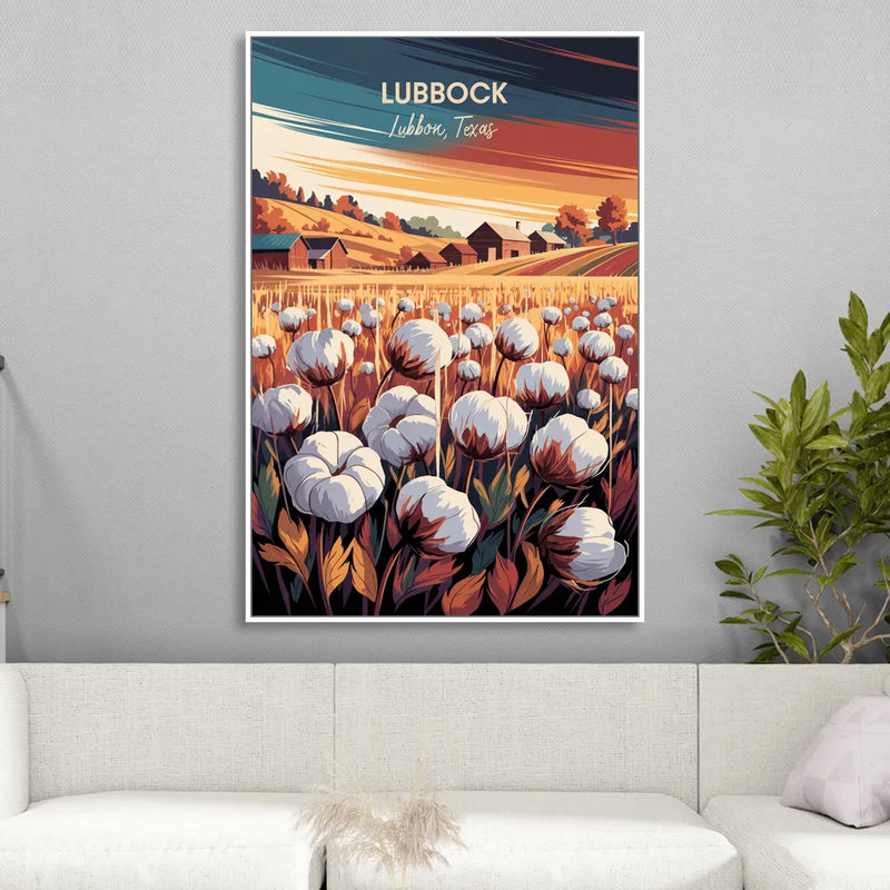 Lubbock Cotton Fields Sitting Room - White Canvas Wall Art