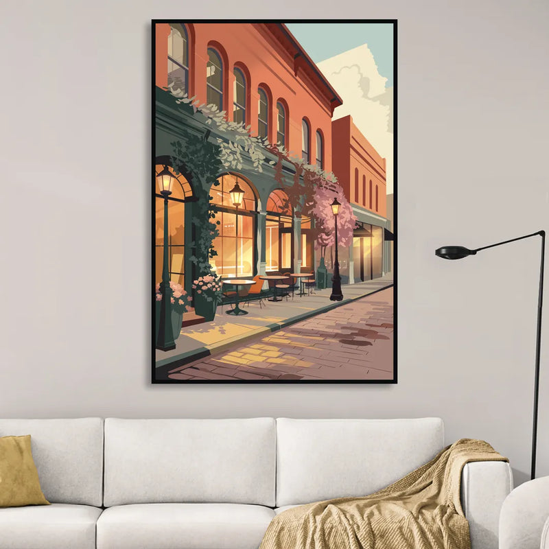 Lubbock Downtown Charm Sitting Room - Black Canvas Wall Art