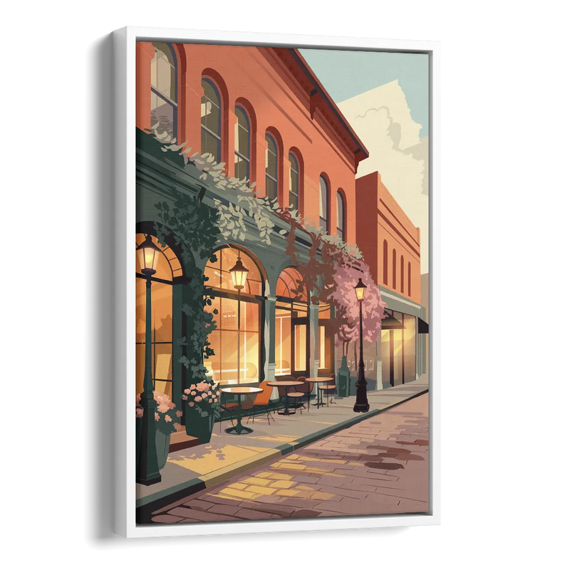 Lubbock Downtown Charm Side - White Canvas Wall Art