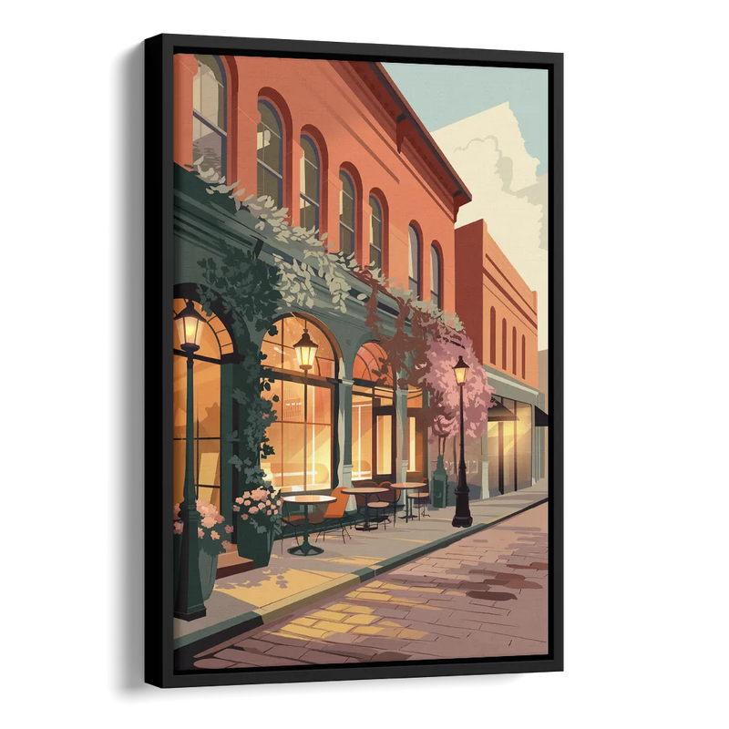 Lubbock Downtown Charm Side - Black Canvas Wall Art