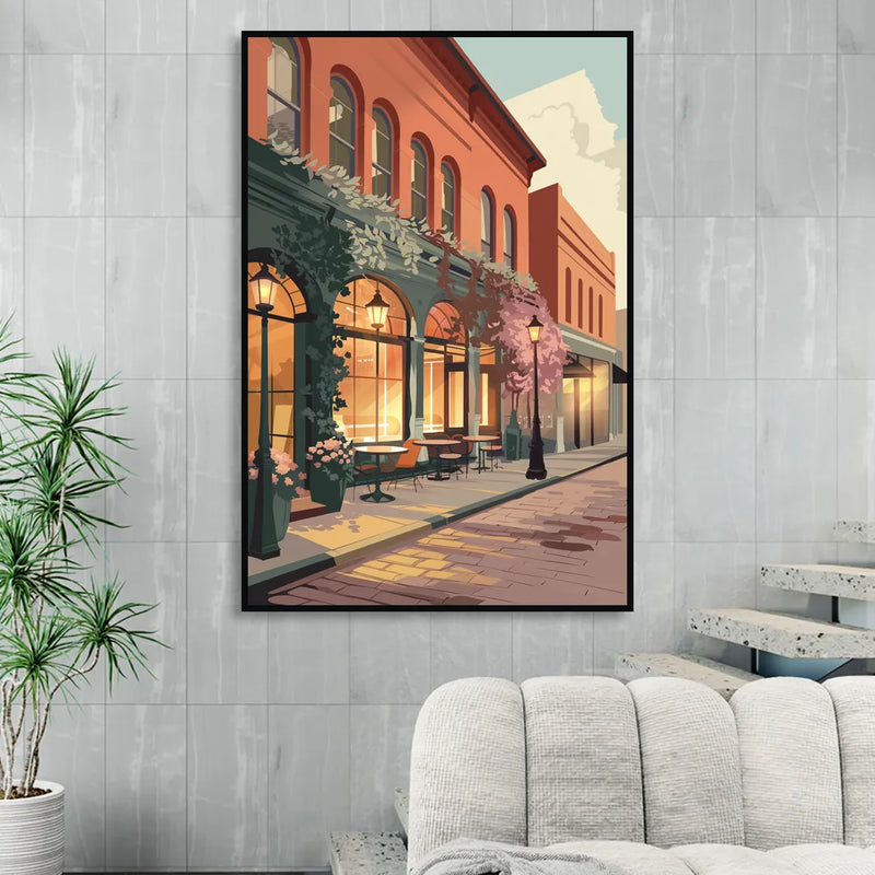 Lubbock Downtown Charm Living Room - Black Canvas Wall Art