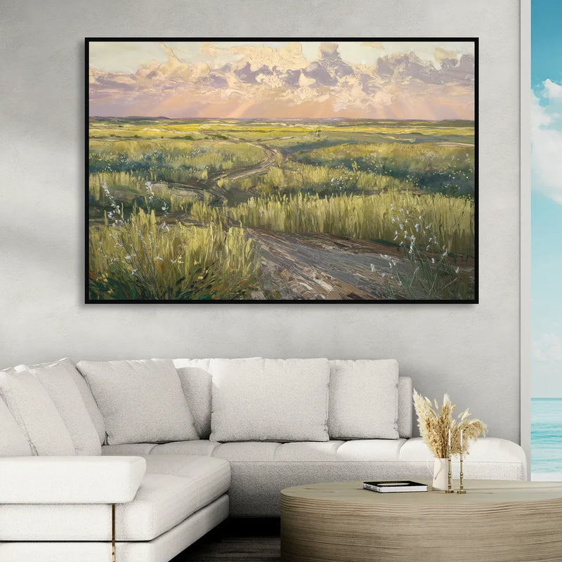 Lubbock Prairie Landscape Sitting Room - Black Canvas Wall Art