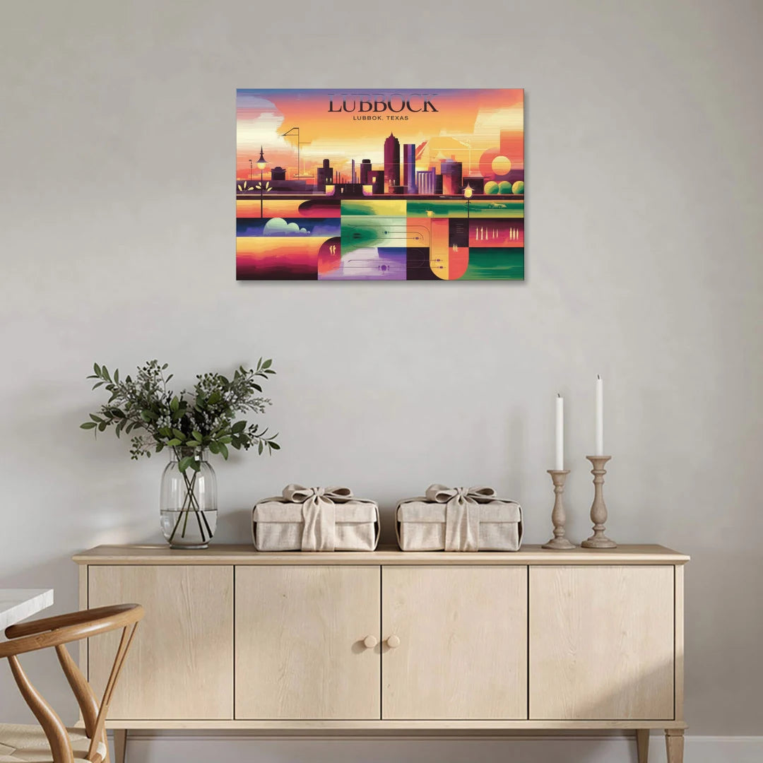 Lubbock Vibrant Cityscape - Canvas Wall Art - Coffee Table - 36x24