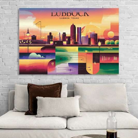 Lubbock Vibrant Cityscape Living Room - Canvas Wall Art