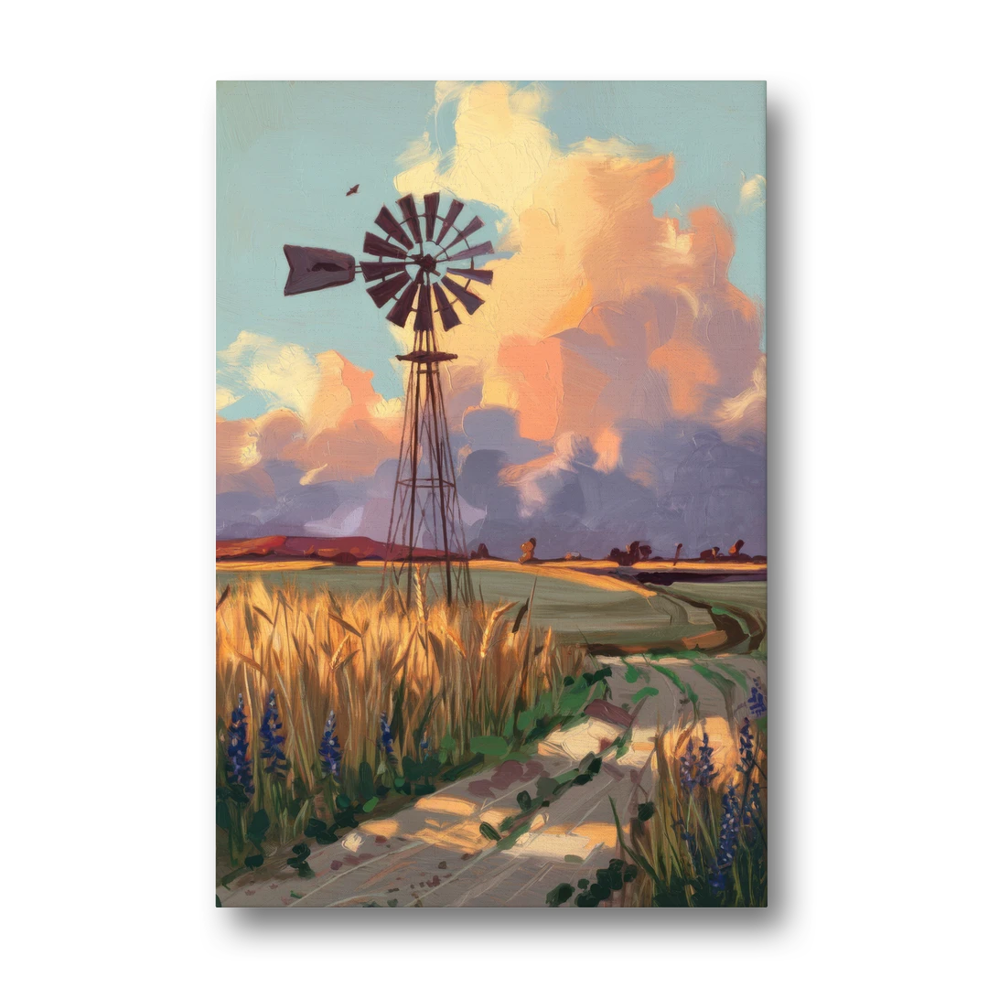 Lubbock Windmill Scene - Canvas Wall Art - Front