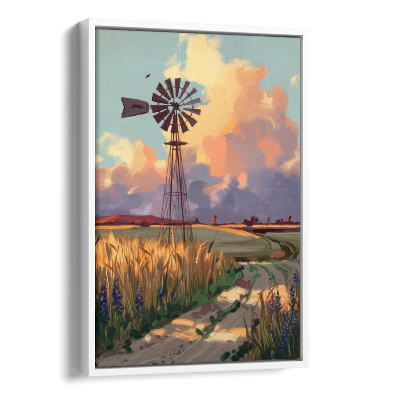Lubbock Windmill Scene Side - White Canvas Wall Art