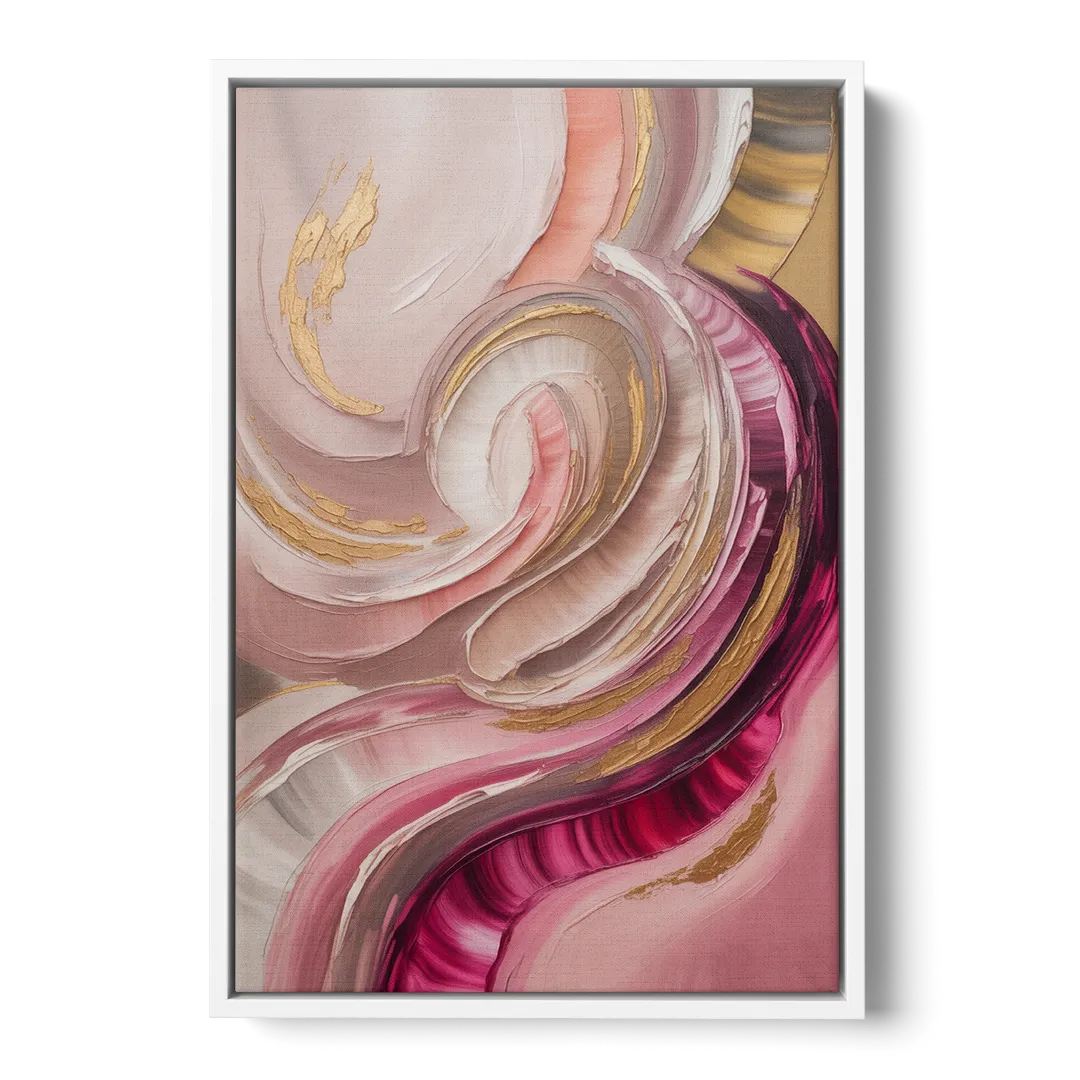 Luminous Swirl Pink Abstract - White Frame Canvas