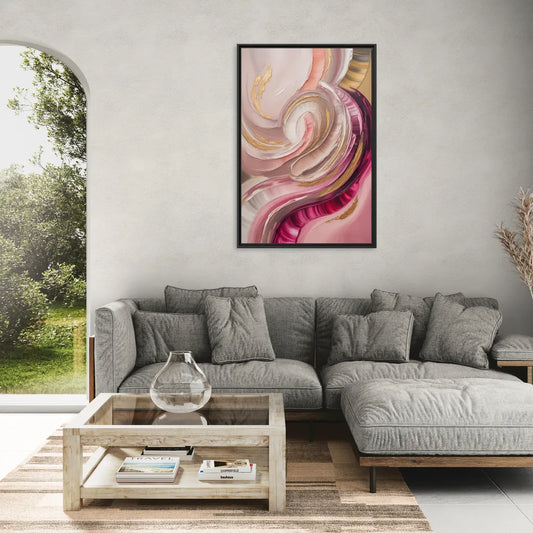 Luminous Swirl Pink Abstract - Living Room Black Frame Canvas