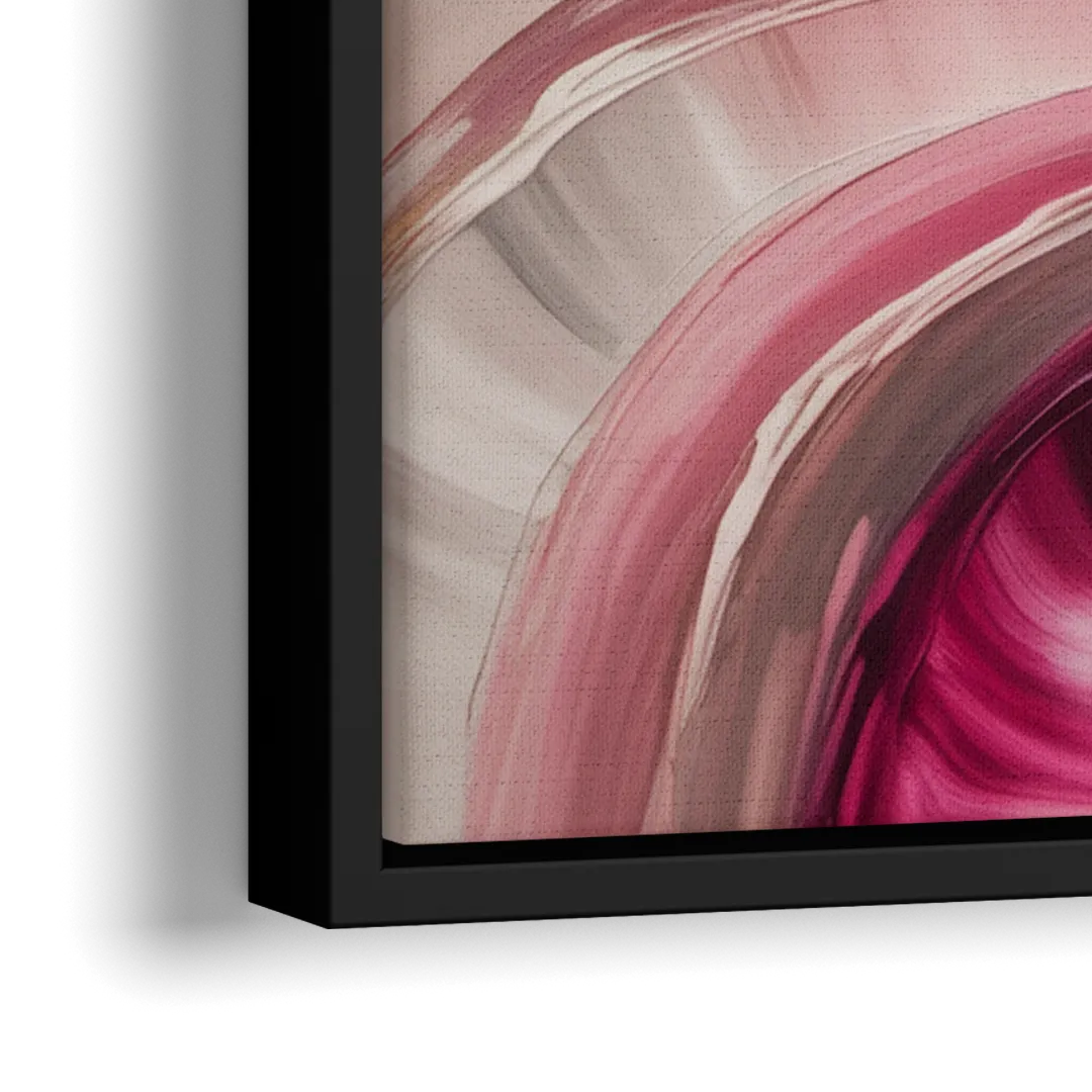 Luminous Swirl Pink Abstract - Close-Up Black Frame Canvas