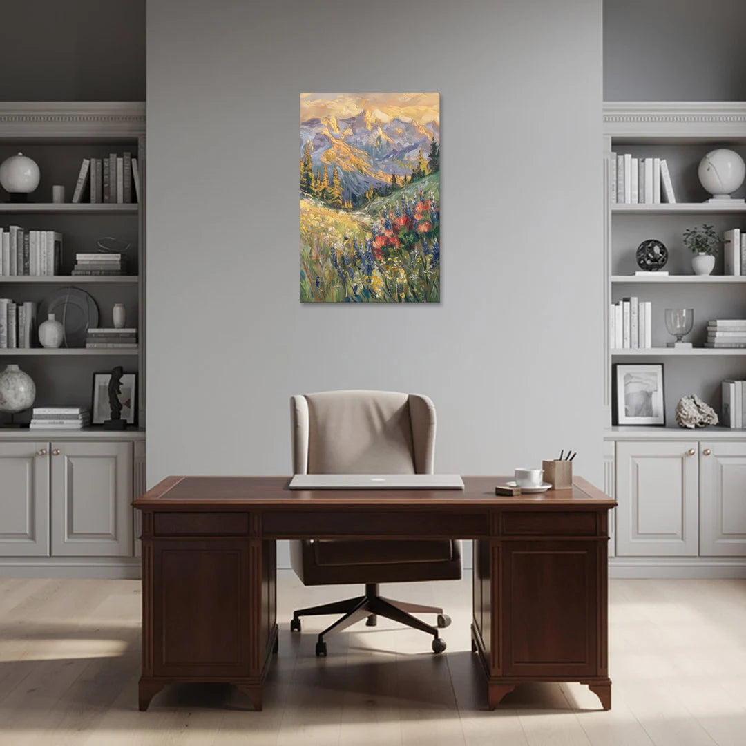 Lupine Meadow Mountain Landscape - Canvas Wall Art - Office - 24x36