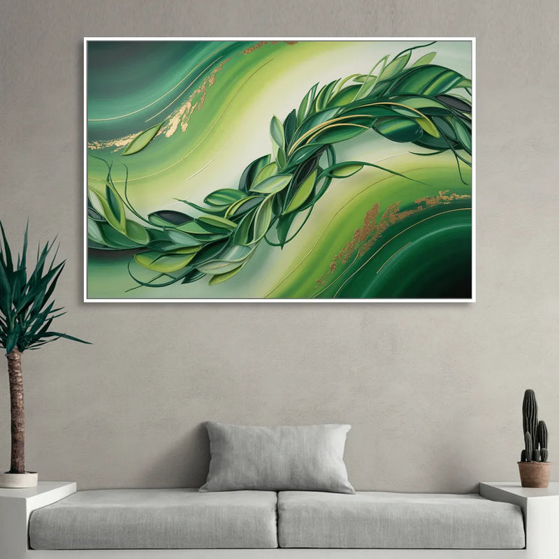 Lush Verdant Essence Green Abstract Living Room - White Canvas Wall Art