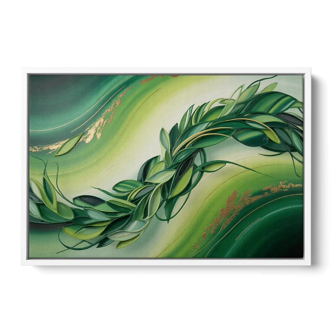 Lush Verdant Essence Green Abstract - White Frame Canvas