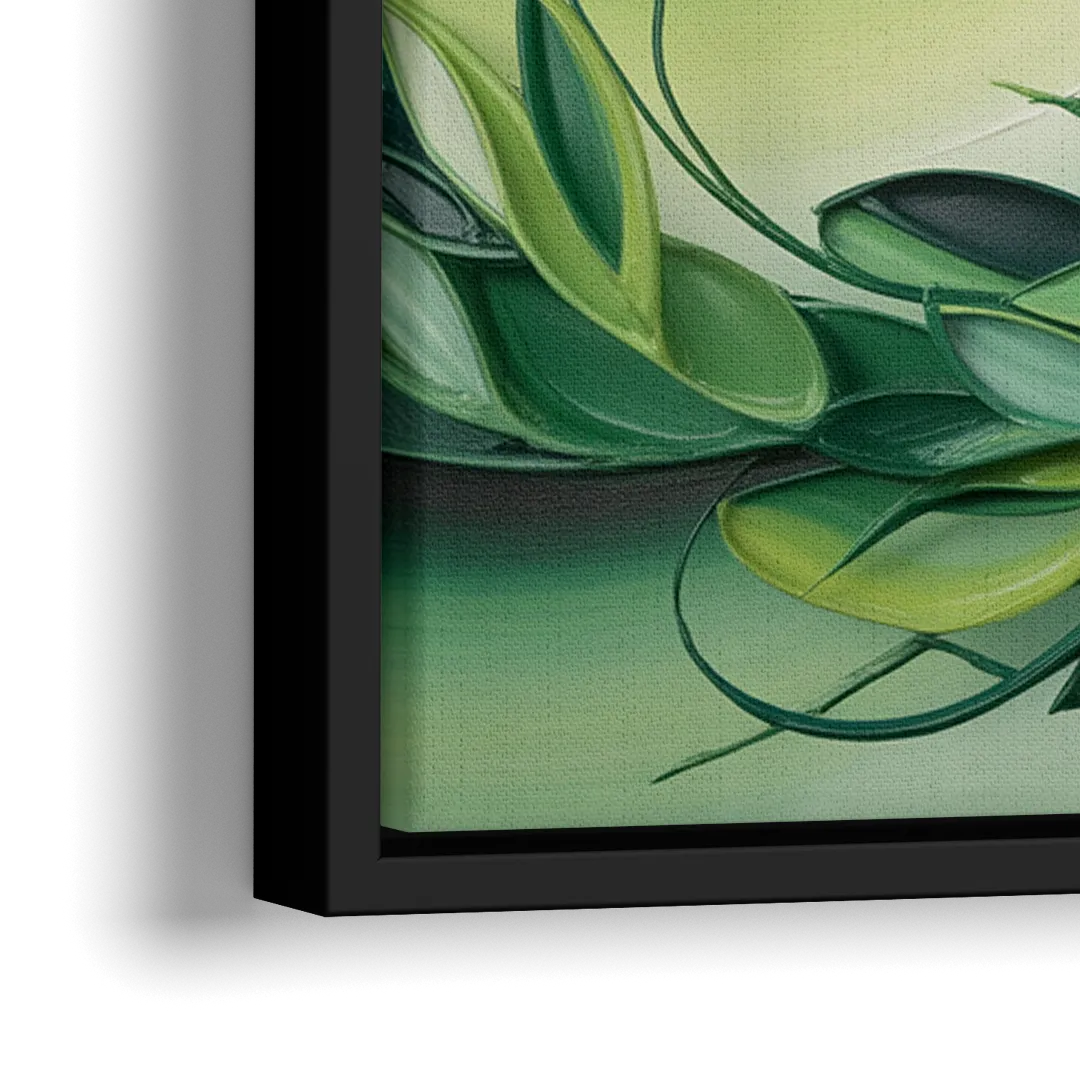 Lush Verdant Essence Green Abstract - Close-Up Black Frame Canvas
