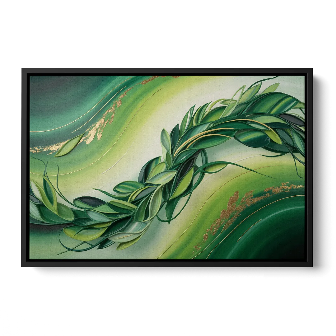 Lush Verdant Essence Green Abstract - Black Frame Canvas