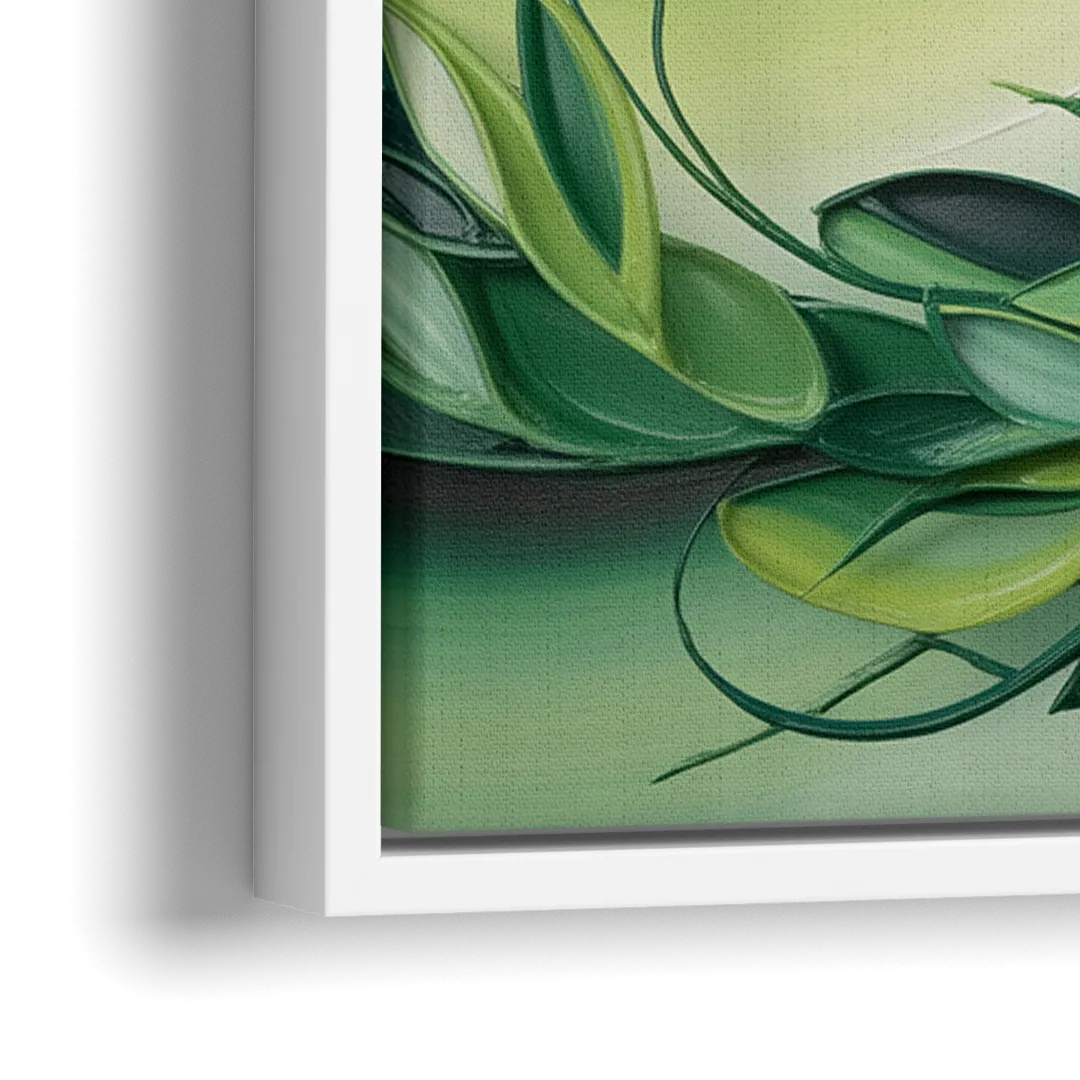 Lush Verdant Essence Green Abstract - Close-Up White Frame Canvas