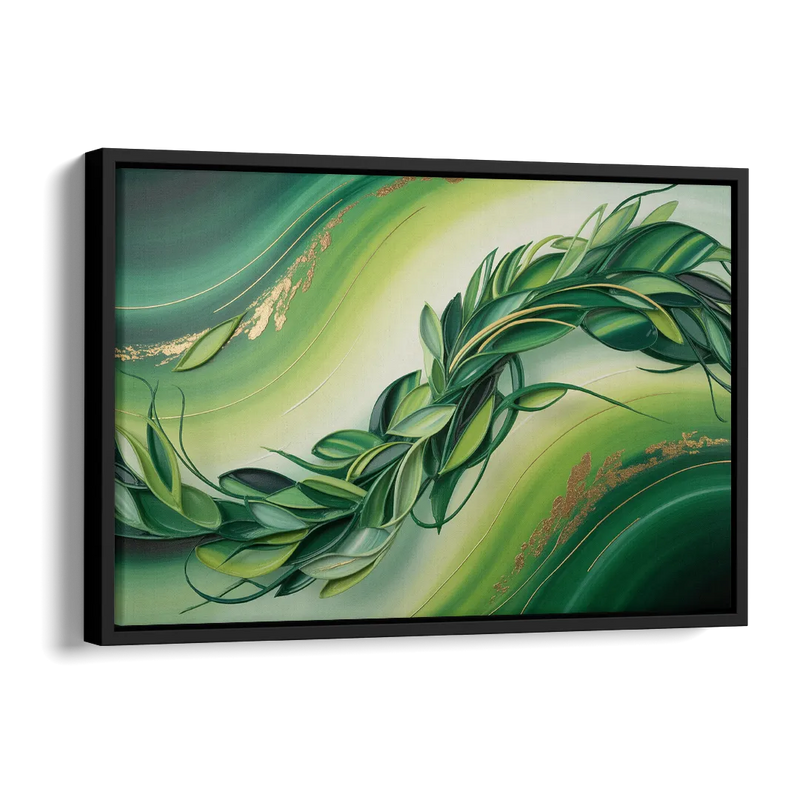 Lush Verdant Essence Green Abstract Side - Black Canvas Wall Art