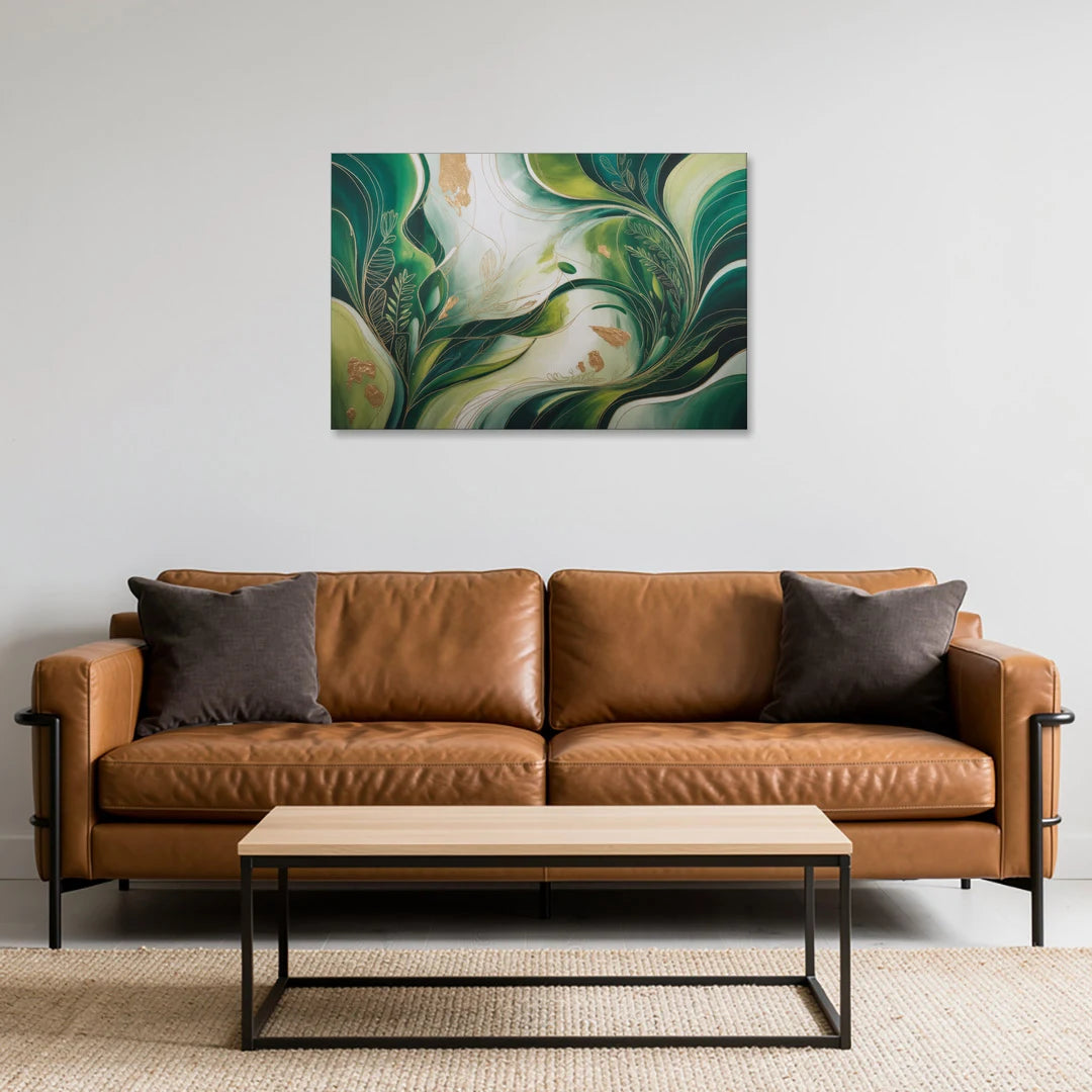 Lush Verdant Harmony Green Abstract - Canvas Wall Art - Sofa - 36x24