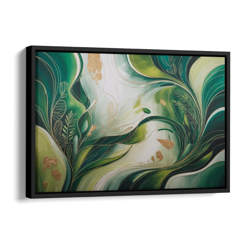 Lush Verdant Harmony Green Abstract Side - Black Canvas Wall Art