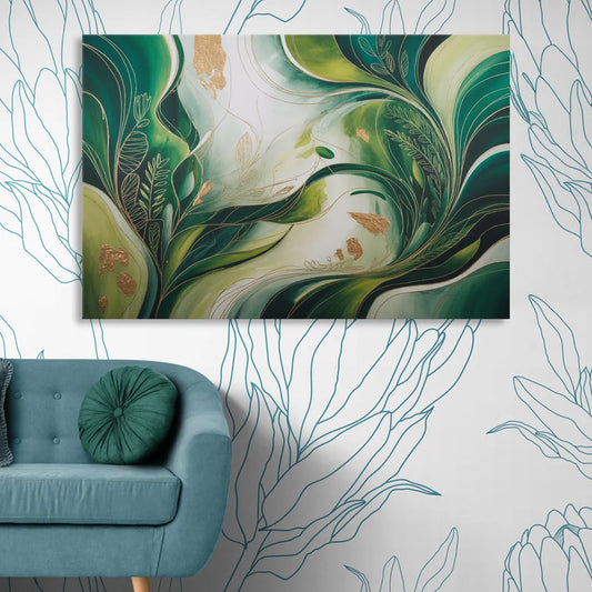 Lush Verdant Harmony Green Abstract Living Room - Canvas Wall Art
