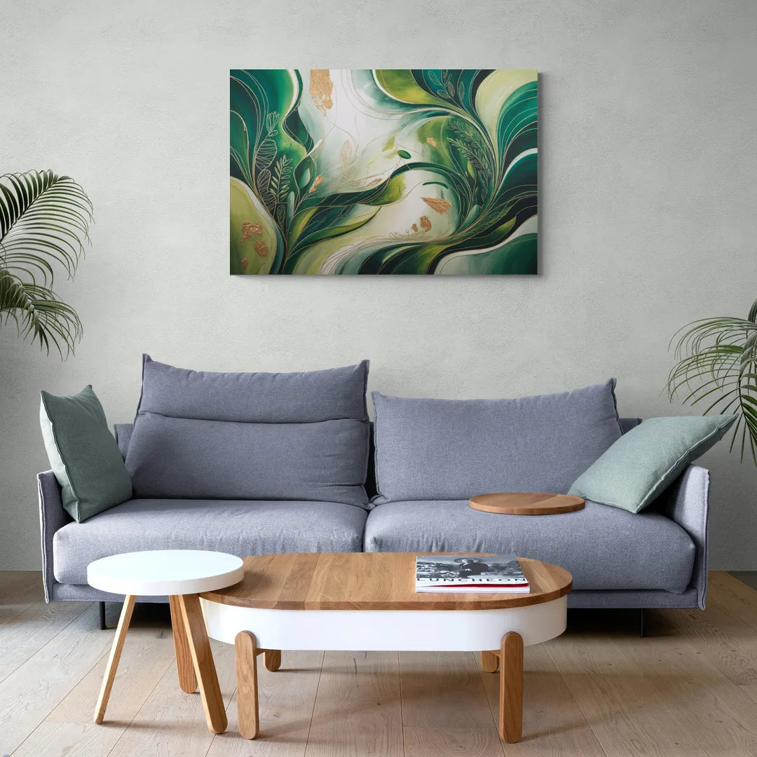 Lush Verdant Harmony Green Abstract - Canvas Wall Art Living Room