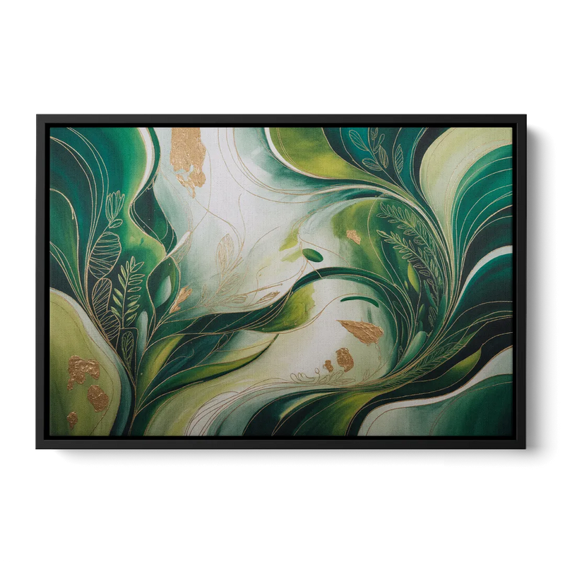 Lush Verdant Harmony Green Abstract Front - Black Canvas Wall Art