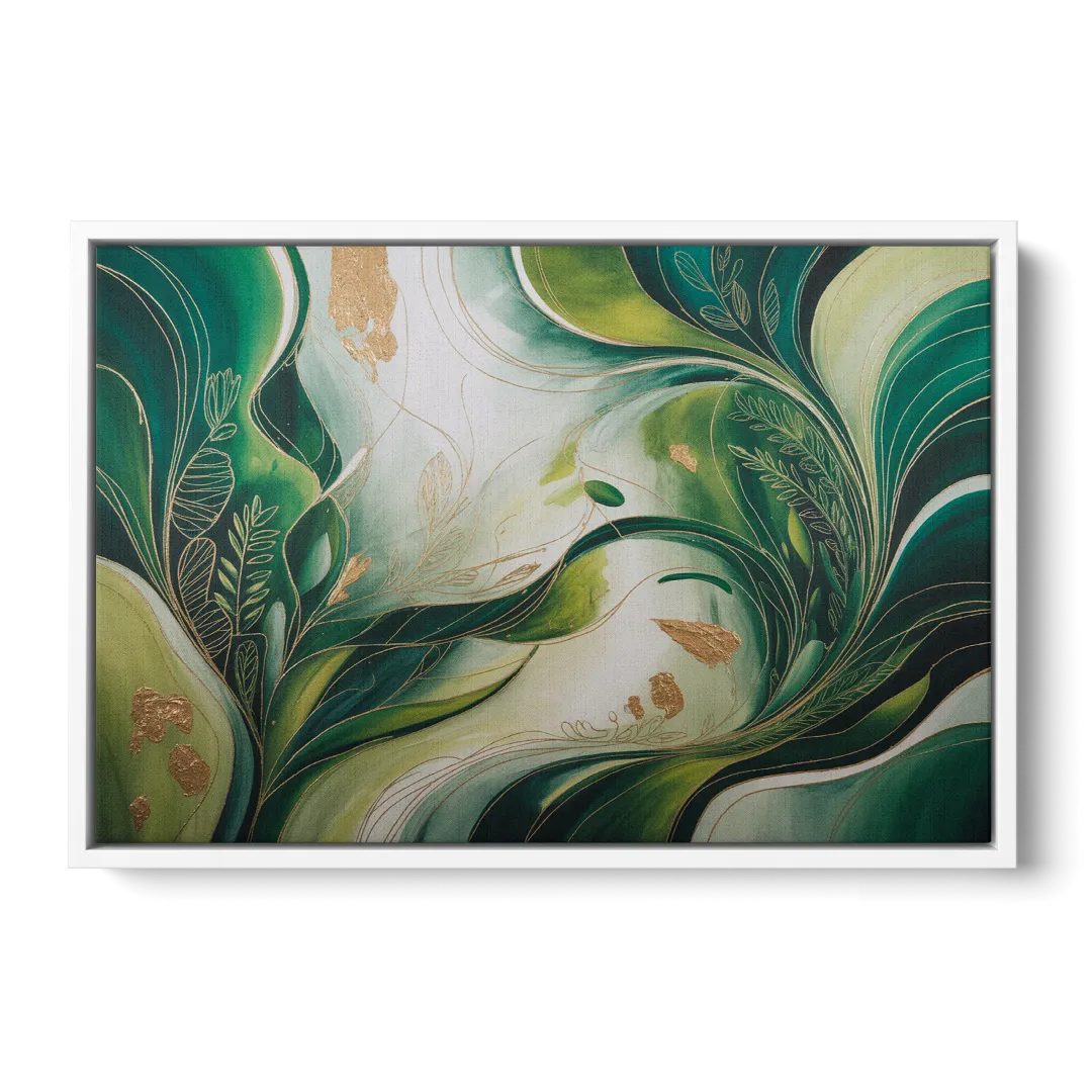 Lush Verdant Harmony Green Abstract - White Frame Canvas