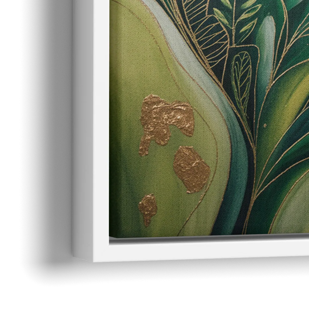Lush Verdant Harmony Green Abstract - Close-Up White Frame Canvas