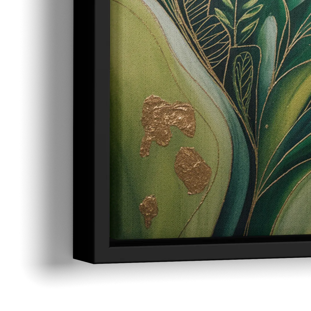 Lush Verdant Harmony Green Abstract - Close-Up Black Frame Canvas