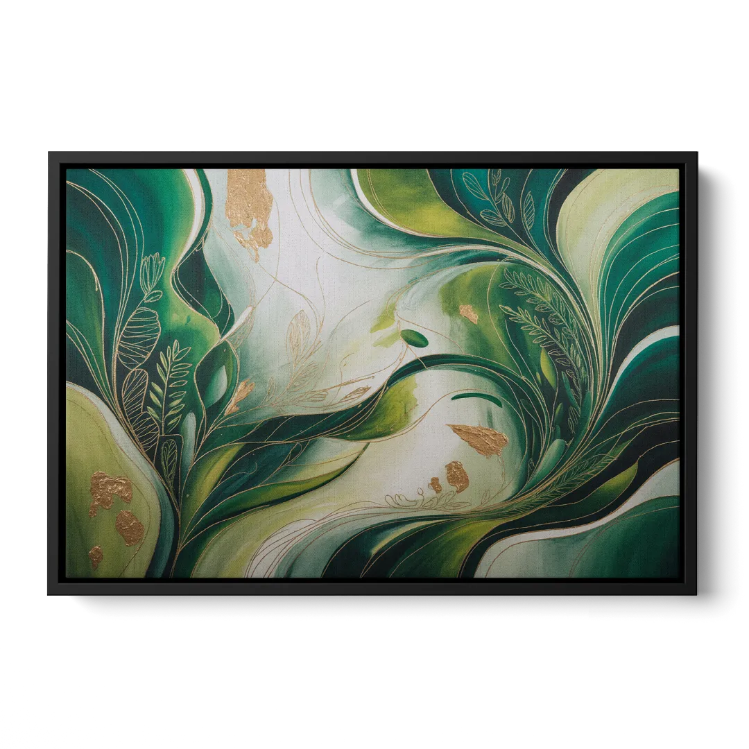 Lush Verdant Harmony Green Abstract - Black Frame Canvas