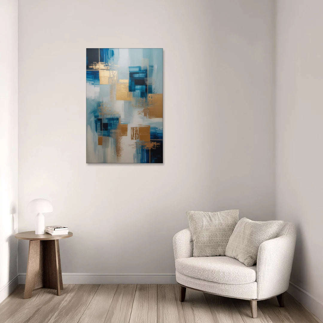 Luxurious Depth Blue and Gold Abstract - Canvas Wall Art - Sofa - 24x36