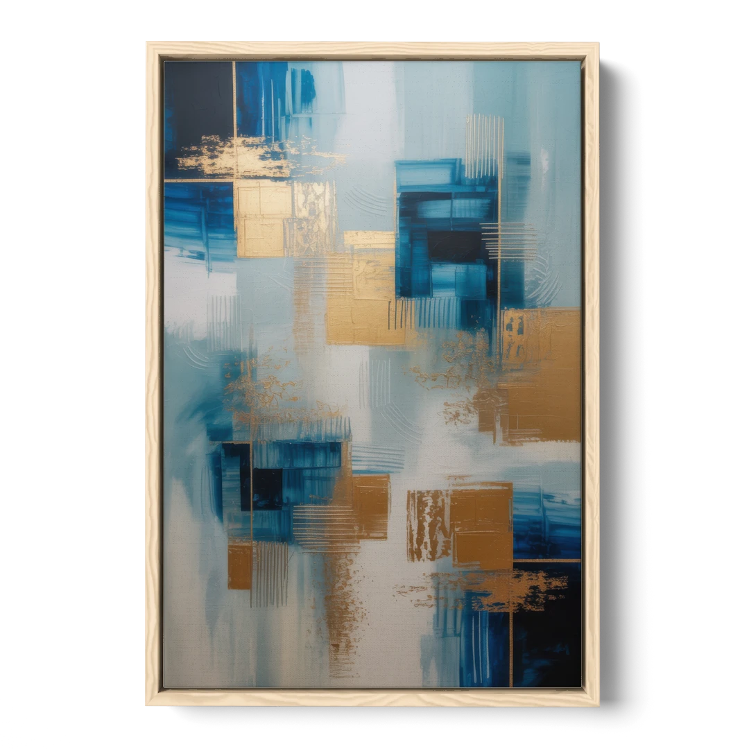 Luxurious Depth Blue and Gold Abstract - Oak Framed Canvas Wall Art - Front
