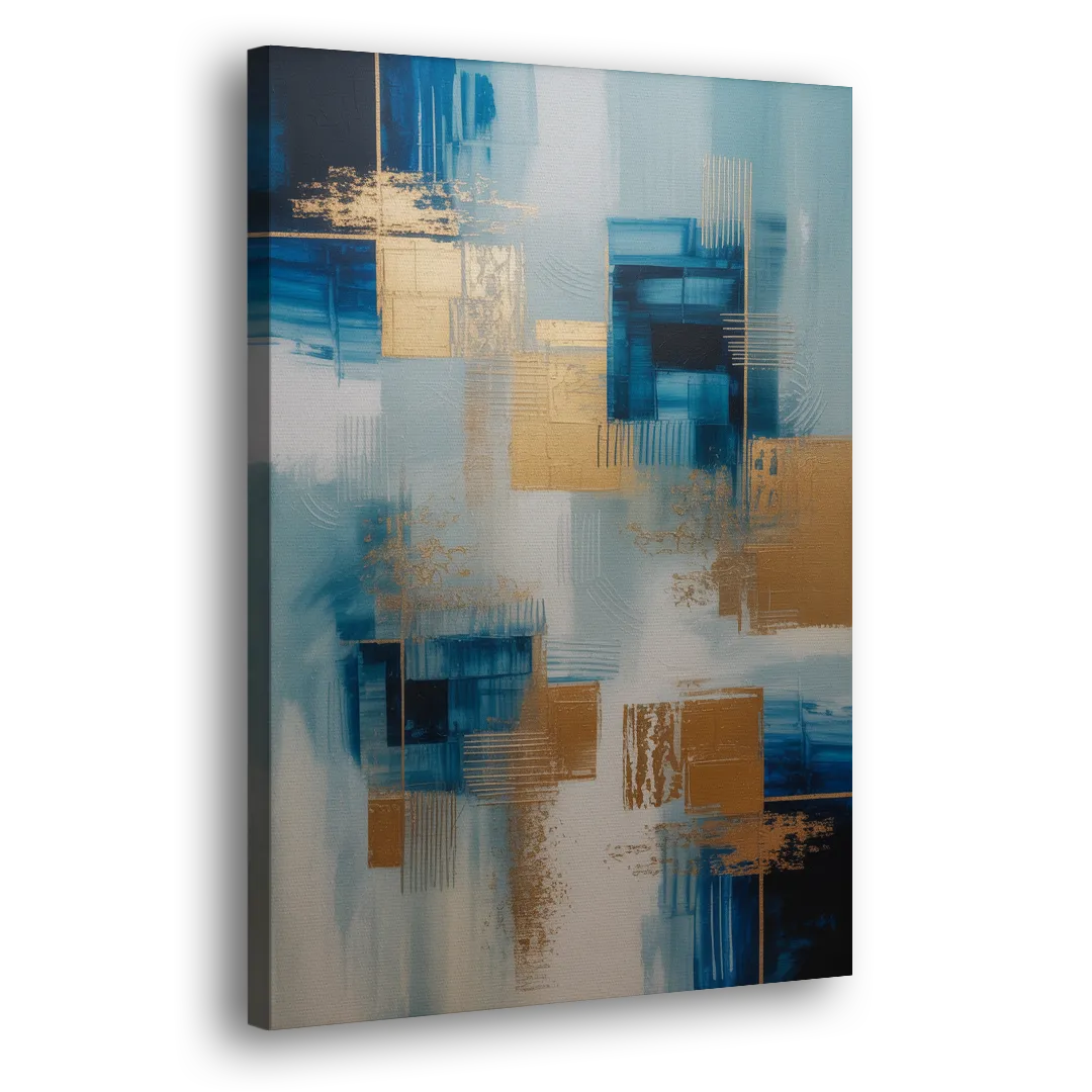 Luxurious Depth Blue and Gold Abstract Side - Canvas Wall Art