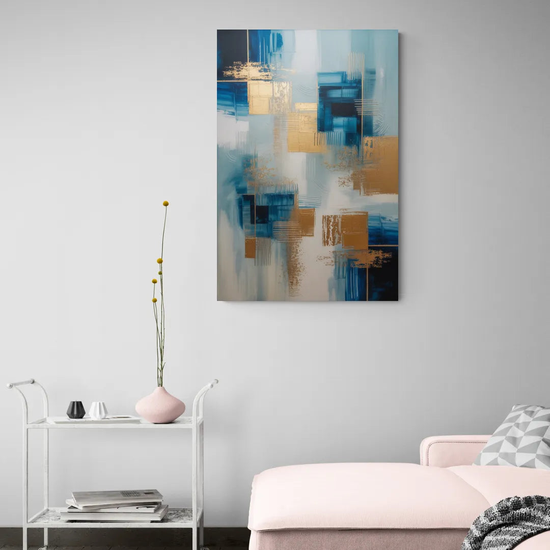 Luxurious Depth Blue and Gold Abstract - Canvas Wall Art Living Room