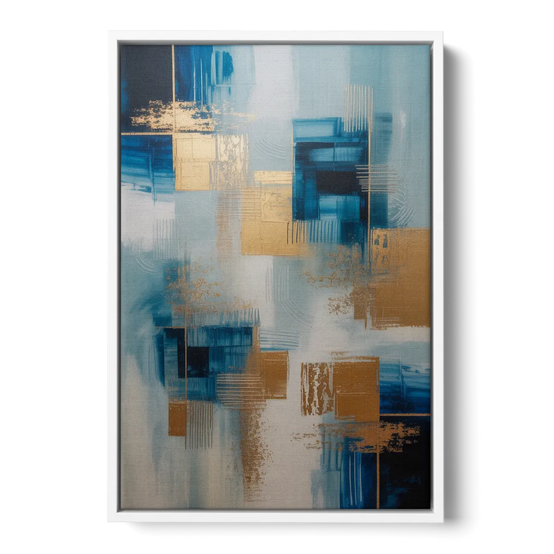 Luxurious Depth Blue and Gold Abstract Front - White Canvas Wall Art
