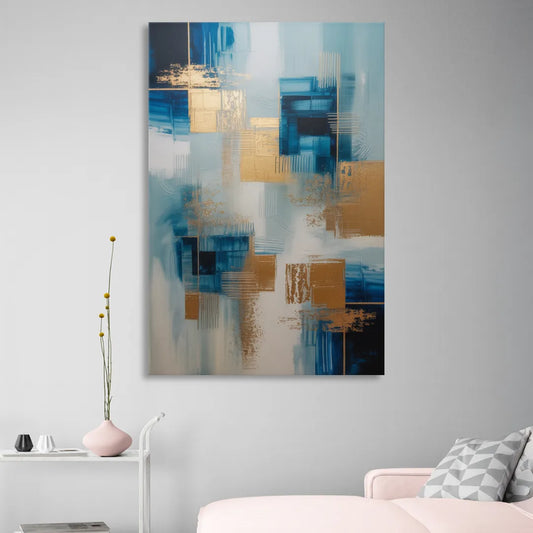 Luxurious Depth Blue and Gold Abstract Living Room - Canvas Wall Art