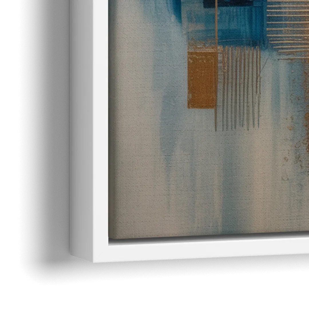 Luxurious Depth Blue and Gold Abstract - Close-Up White Frame Canvas