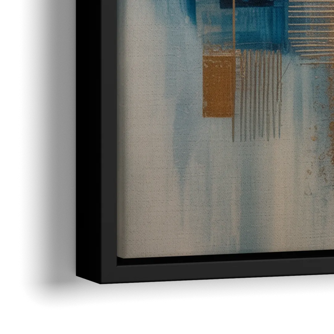Luxurious Depth Blue and Gold Abstract - Close-Up Black Frame Canvas