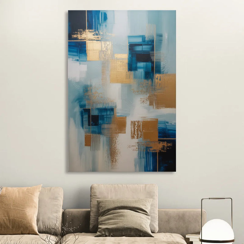 Luxurious Depth Blue and Gold Abstract Sitting Room - Canvas Wall Art