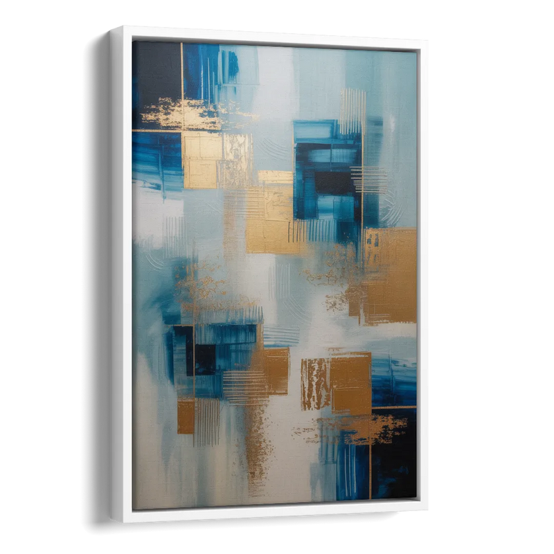 Luxurious Depth Blue and Gold Abstract Side - White Canvas Wall Art